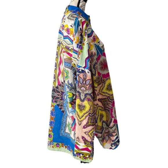 Etro Button-Up Blouse Floral Long-Sleeve Tunic Italy Silk Cotton Womens Size XXL - Picture 2 of 8